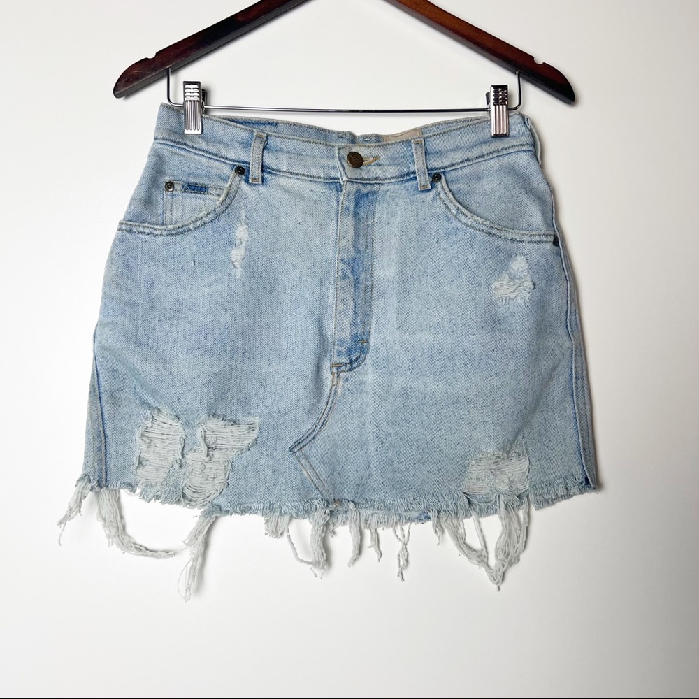 LF Furst of a kind distressed raw hem jean skirt